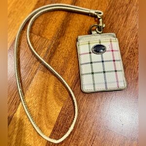 Coach Multicolor Plaid ID Holder with Lanyard